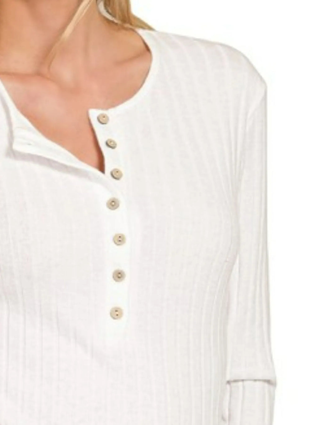 Zenana Ribbed Long Sleeve Half Button Top – view 3