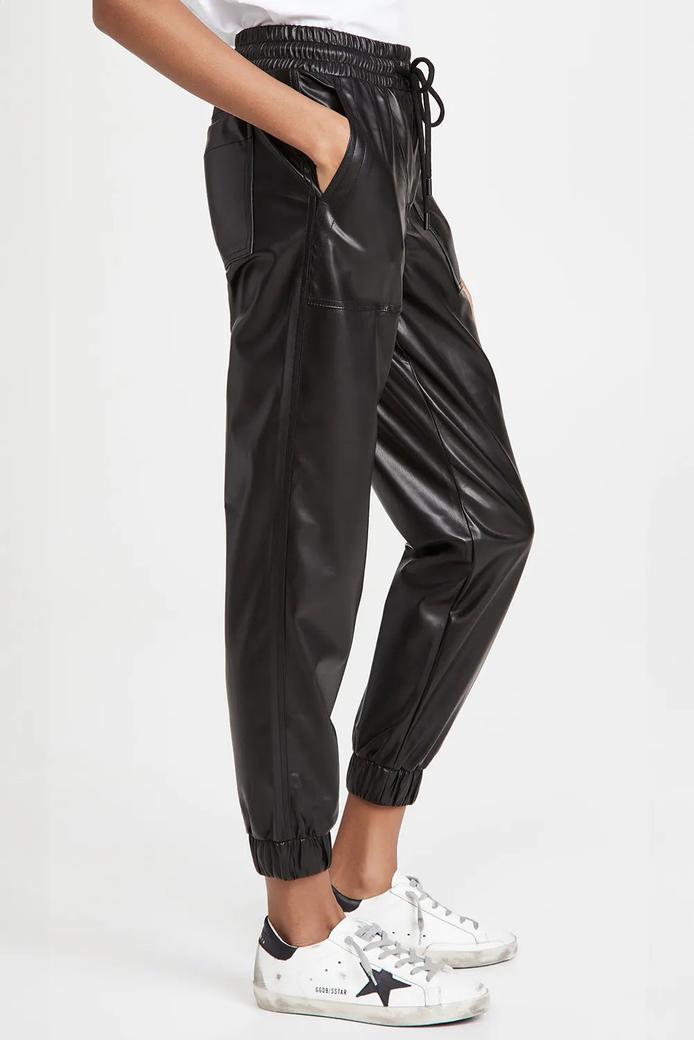Drawstring PU Leather Pants with Pockets by SYNZ – view 2