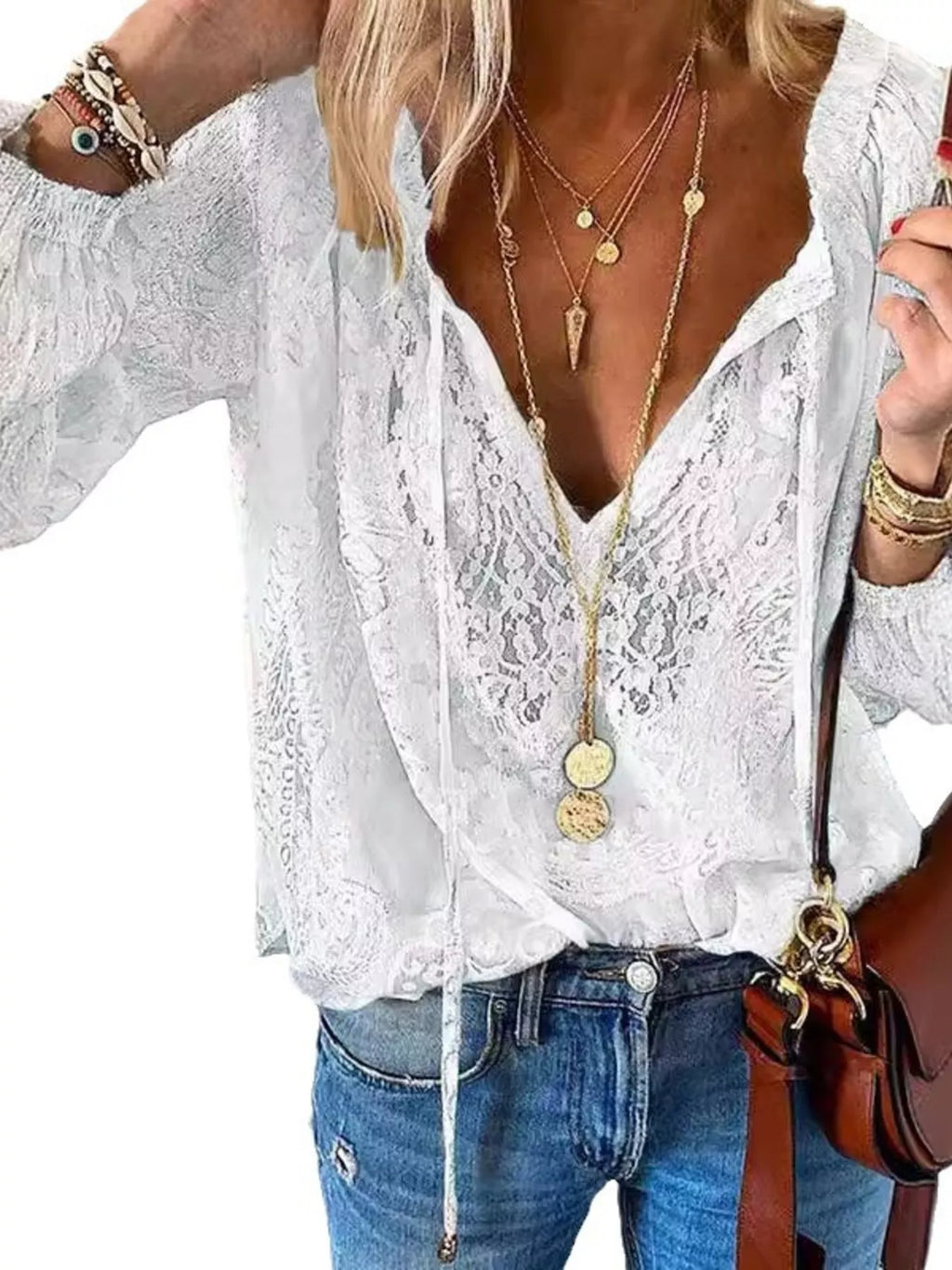 Lace Tie-Neck Blouse by Cleste – view 3