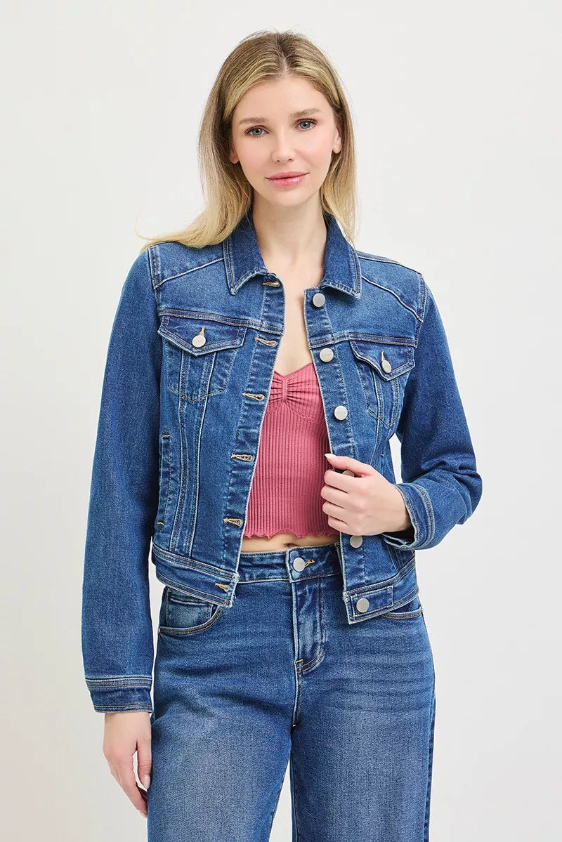 RISEN Basic Fitted Button Down Denim Jacket – view 2