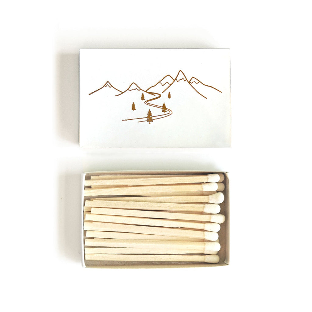 Snow Capped Mountains Gold Foil Matchbox | Hygge Gift | Cozy Candle Tool by Studio Portmanteau – view 2