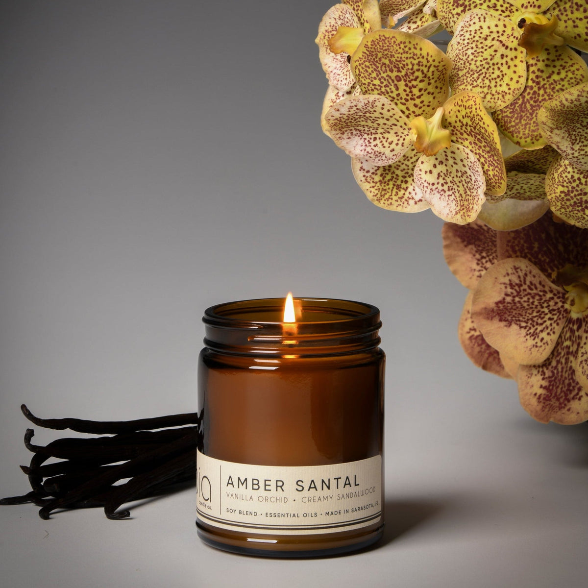 Amber Santal Soy Blend Candle — Sweet Amber, Creamy Sandalwood & Vanilla Orchid by Bia Candle Co – view 2