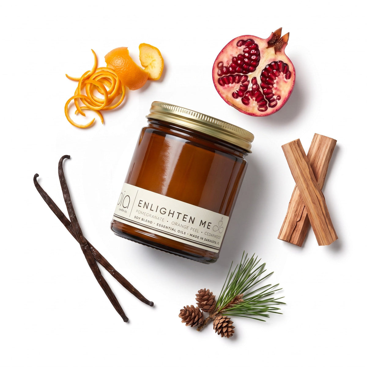 Enlighten Me Soy Blend Candle — Orange Peel, Pomegranate & Vanilla by Bia Candle Co – view 4
