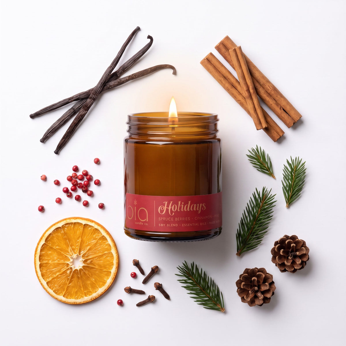 Holidays Soy Blend Candle — Cinnamon, Orange Peel, Pine & Vanilla by Bia Candle Co – view 5