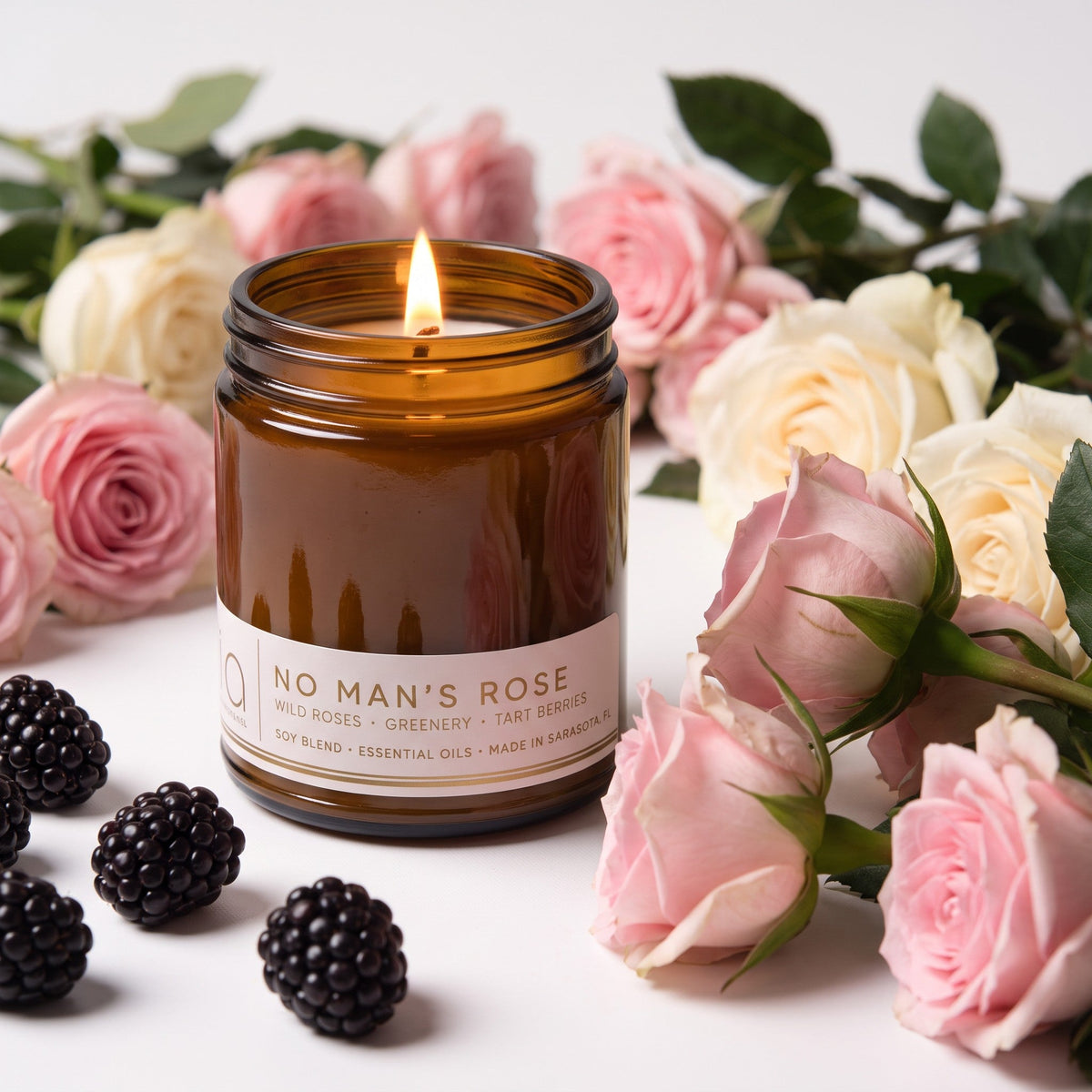 No Man’s Rose Soy Blend Candle — Blooming Rose, Currant & Moss by Bia Candle Co – view 5
