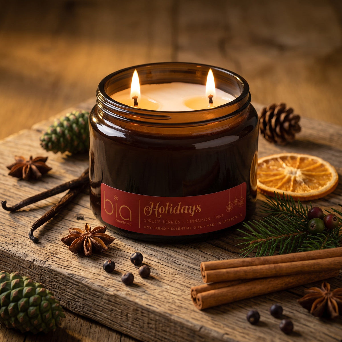 Holidays Soy Blend Candle — Cinnamon, Orange Peel, Pine & Vanilla by Bia Candle Co – view 9