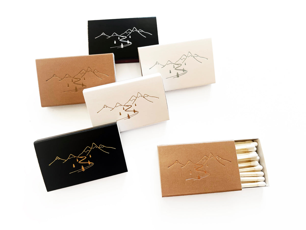 Snow Capped Mountains Gold Foil Matchbox | Hygge Gift | Cozy Candle Tool by Studio Portmanteau – view 6