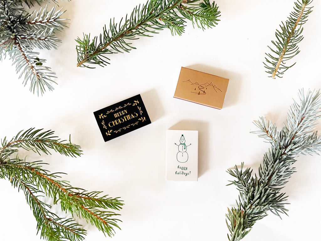 Snow Capped Mountains Gold Foil Matchbox | Hygge Gift | Cozy Candle Tool by Studio Portmanteau – view 7