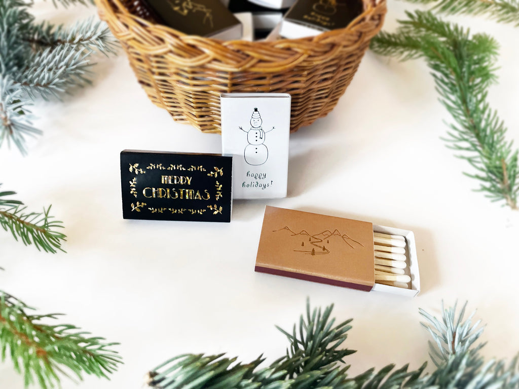 Snow Capped Mountains Gold Foil Matchbox | Hygge Gift | Cozy Candle Tool by Studio Portmanteau – view 8