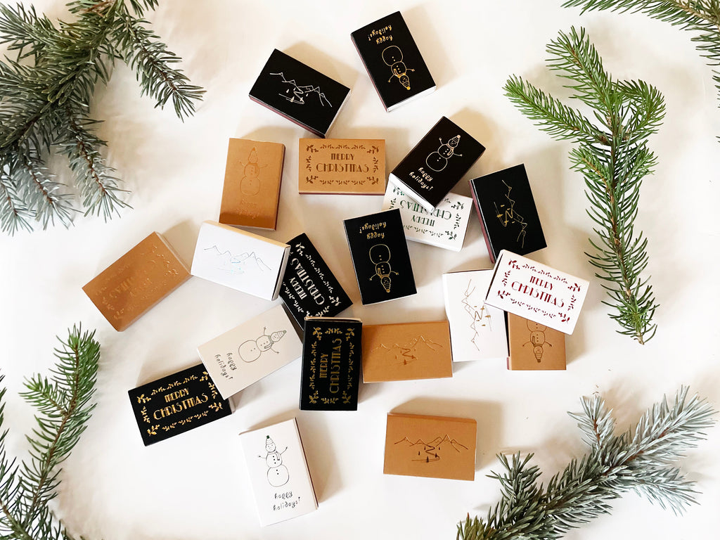 Snow Capped Mountains Gold Foil Matchbox | Hygge Gift | Cozy Candle Tool by Studio Portmanteau – view 3