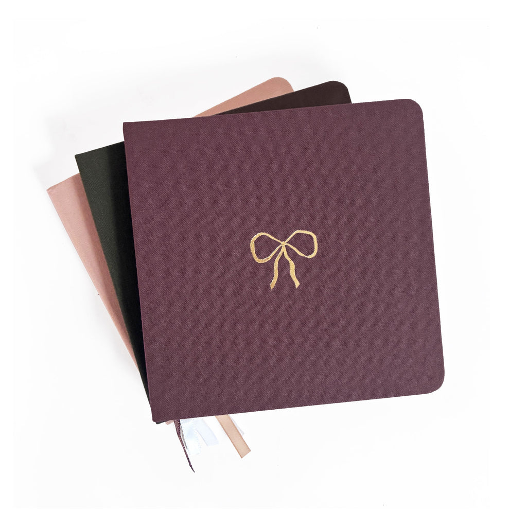 Vintage Bow Foil Embossed Square Linen Notebook by Studio Portmanteau