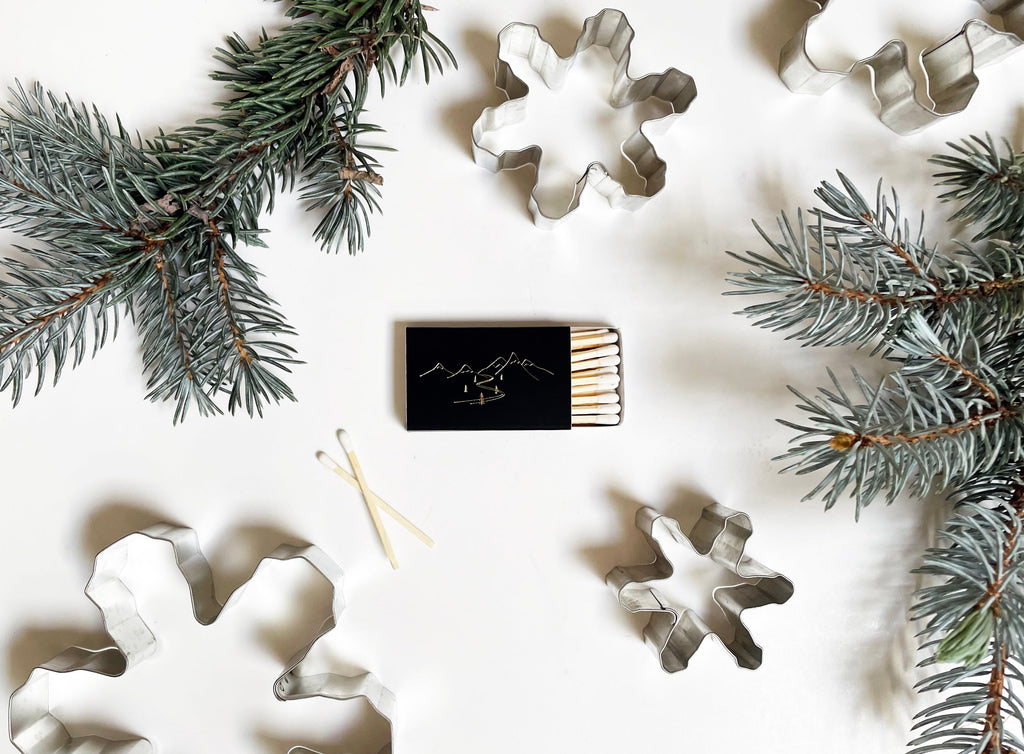 Snow Capped Mountains Gold Foil Matchbox | Hygge Gift | Cozy Candle Tool by Studio Portmanteau – view 10
