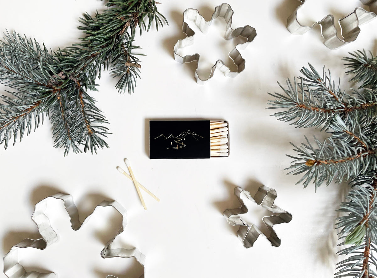 Snow Capped Mountains Gold Foil Matchbox | Hygge Gift | Cozy Candle Tool by Studio Portmanteau – view 10