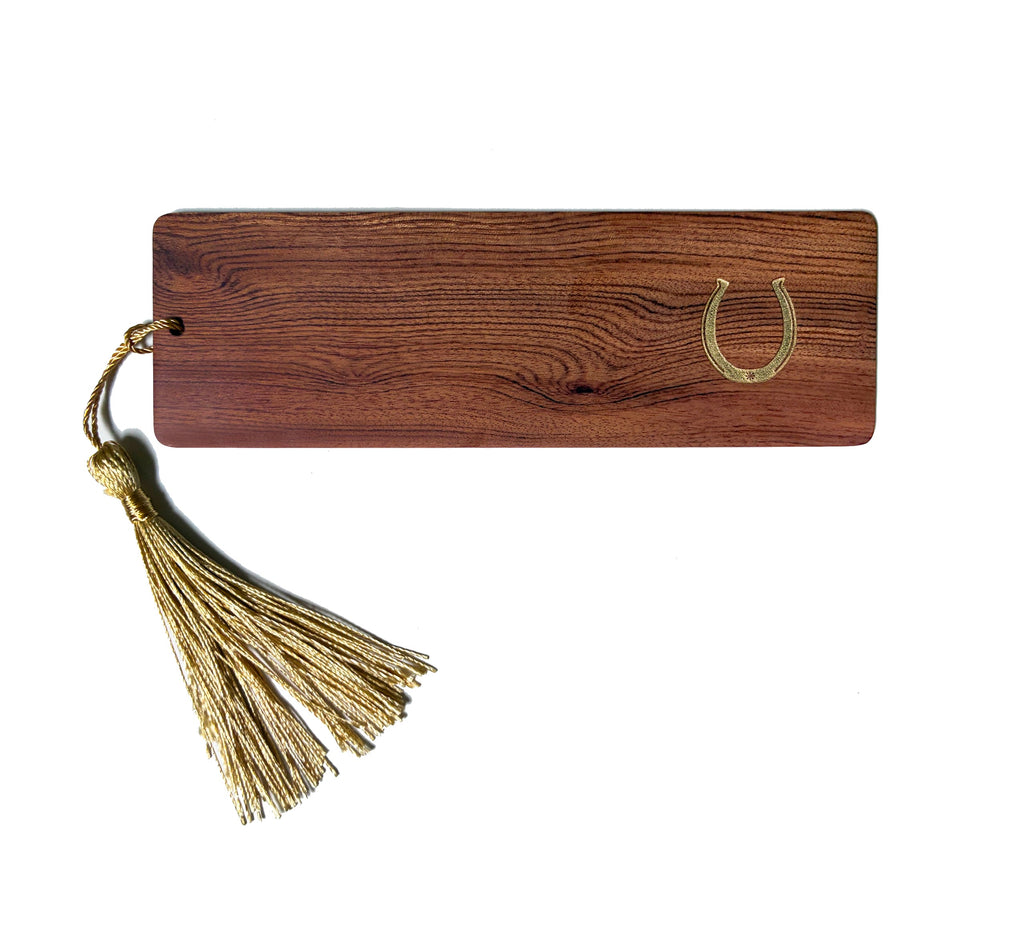 Lucky Horseshoe Gold Foil Engraved Walnut Wood Bookmark by Studio Portmanteau