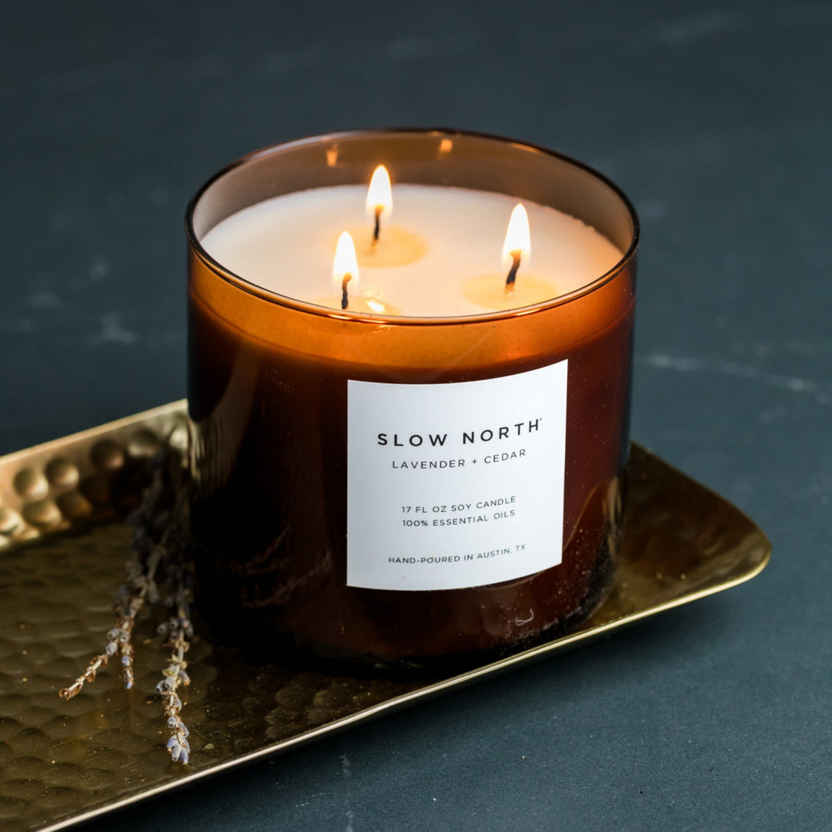 Lavender + Cedar - Signature 3-Wick Candle by Slow North – view 4
