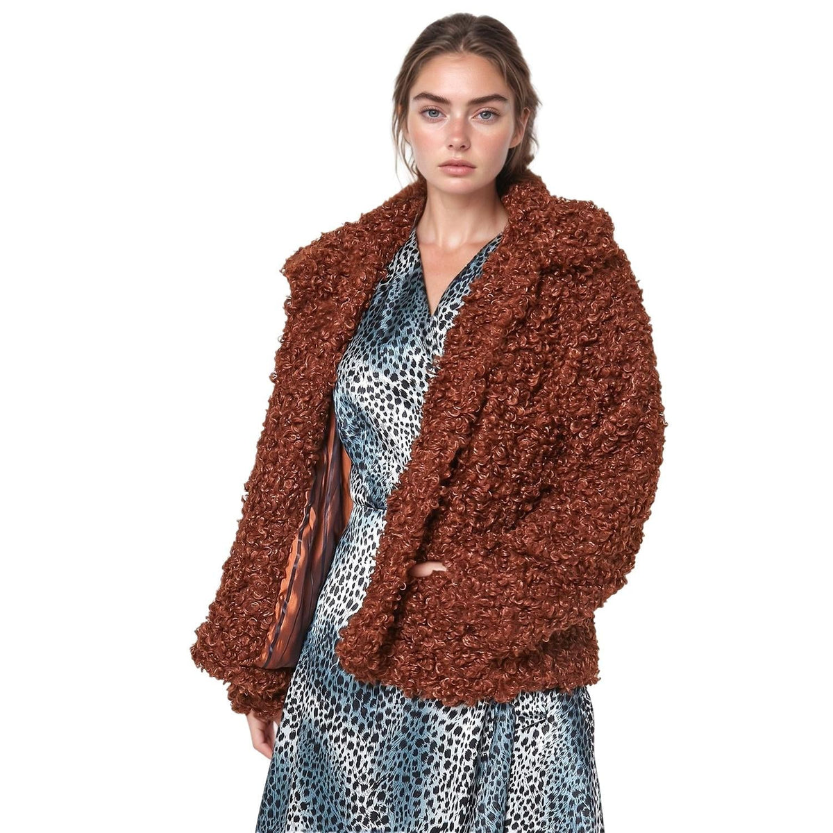 Pleione Curly Faux Fur Teddy Coat