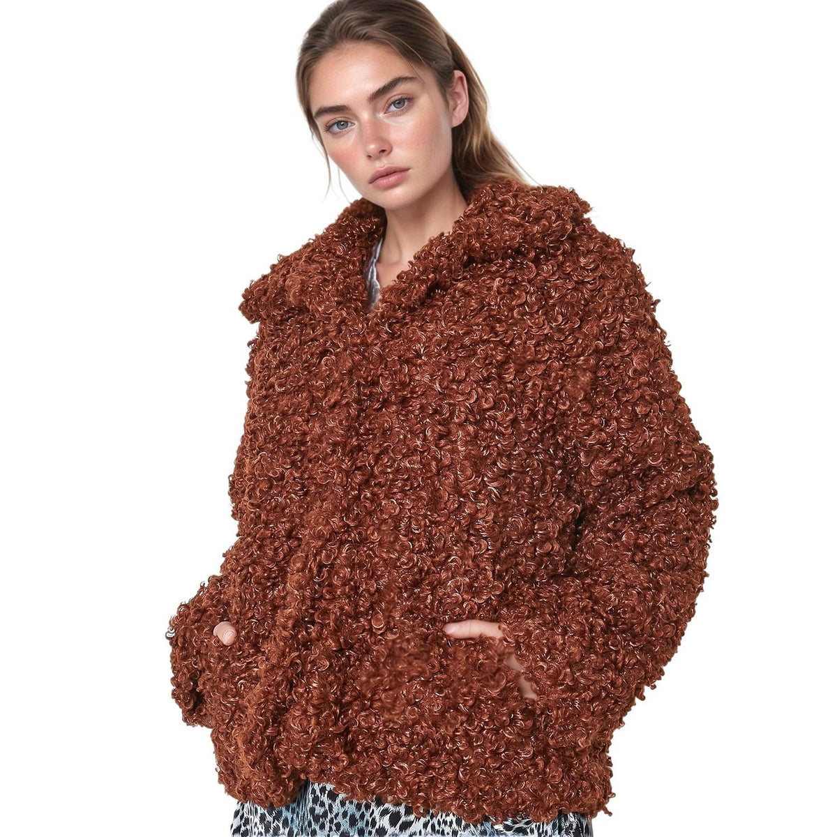 Pleione Curly Faux Fur Teddy Coat