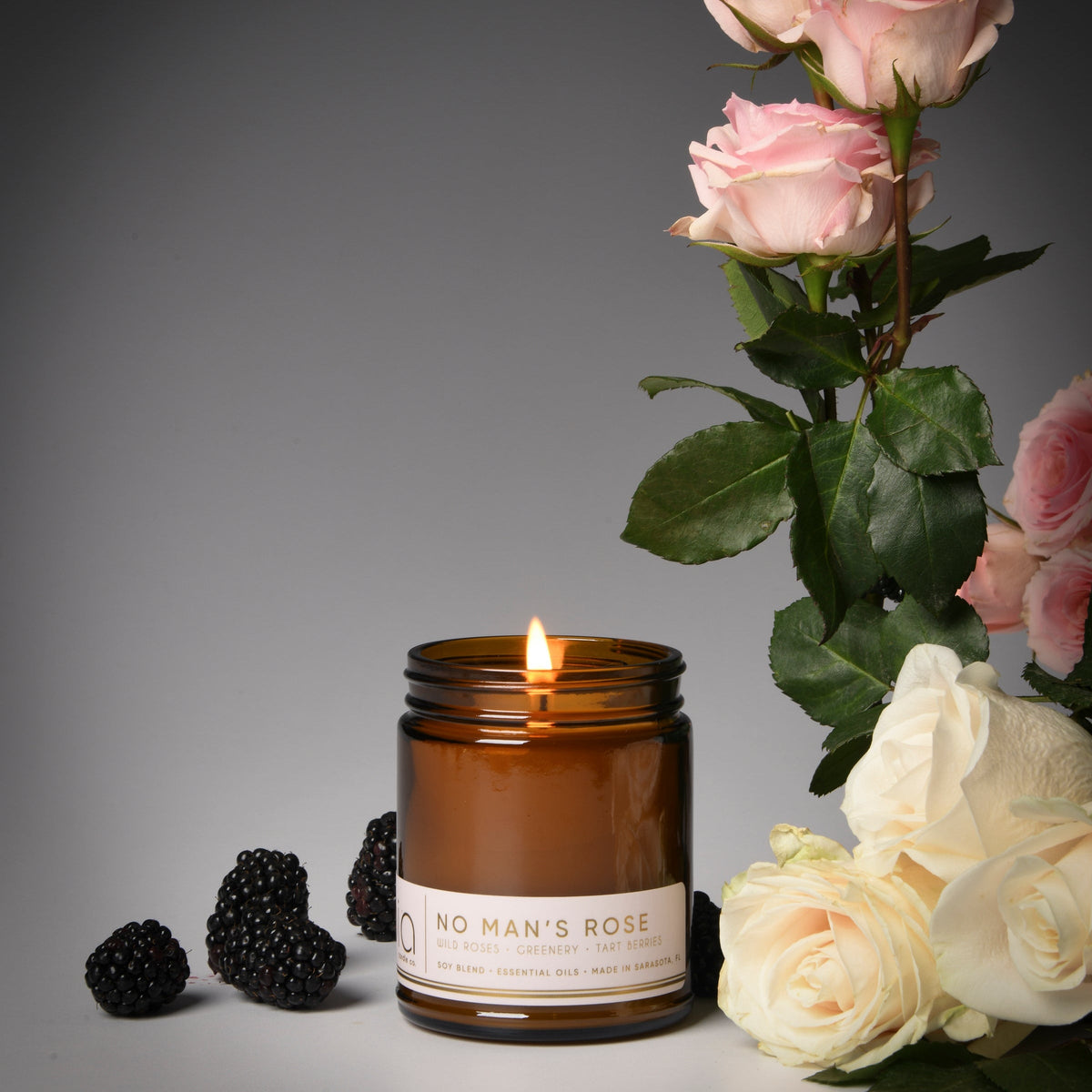No Man’s Rose Soy Blend Candle — Blooming Rose, Currant & Moss by Bia Candle Co – view 2