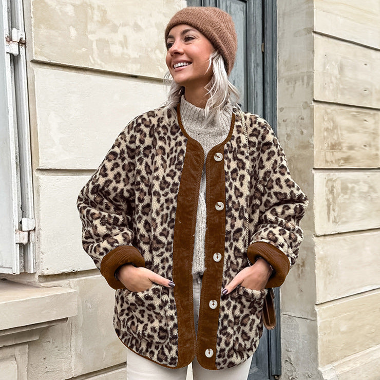 Leopard Print Plush Fleece Coat