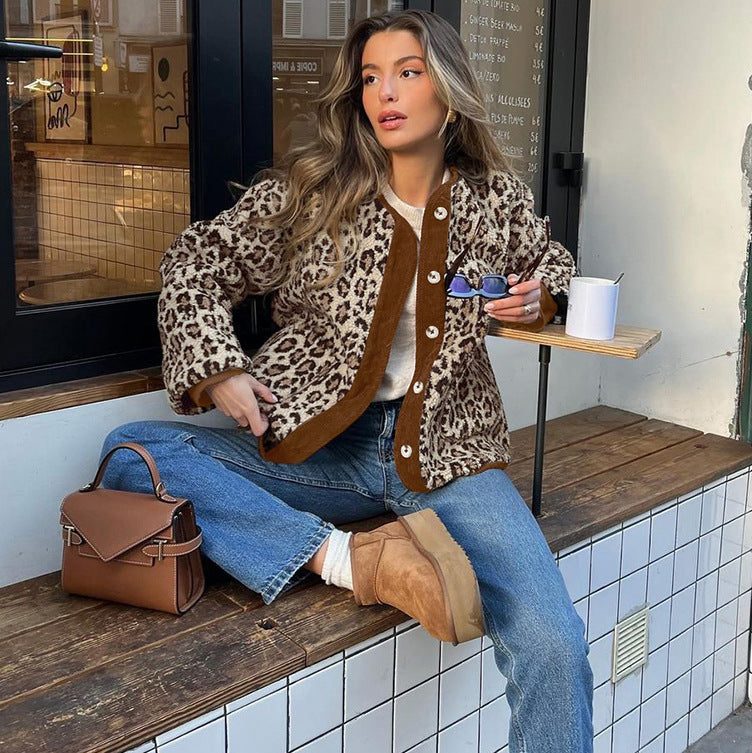 Leopard Print Plush Fleece Coat
