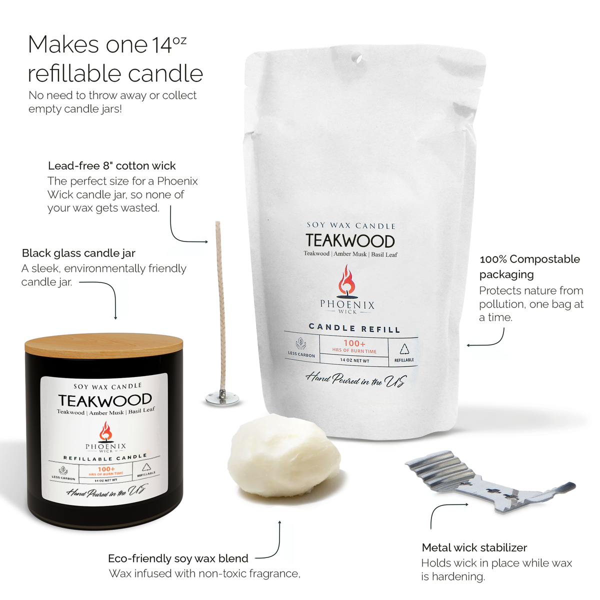 Teakwood - Candle-Making Kit + Jar by Phoenix Wick – view 2