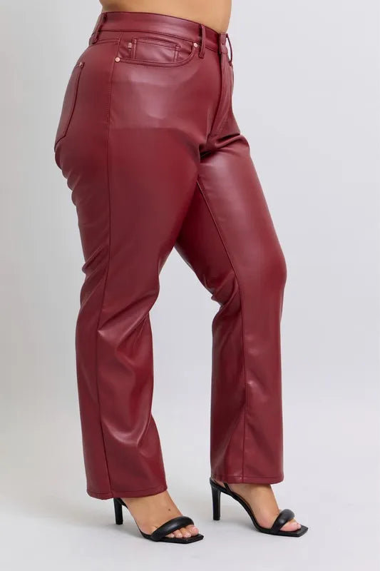 Judy Blue Full Size High Waist Tummy Control Faux Leather Straight Pants Plus Size – view 11