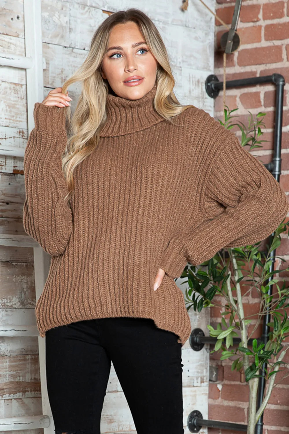 Turtleneck Dropped Shoulder Pullover Sweater by Y*X – view 4