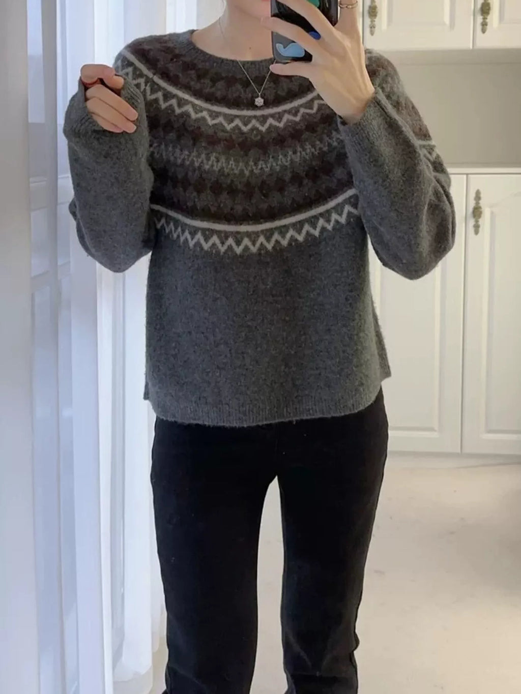 Vintage Fair Isle Pattern Knit Pullover Sweater by Sachi – view 6