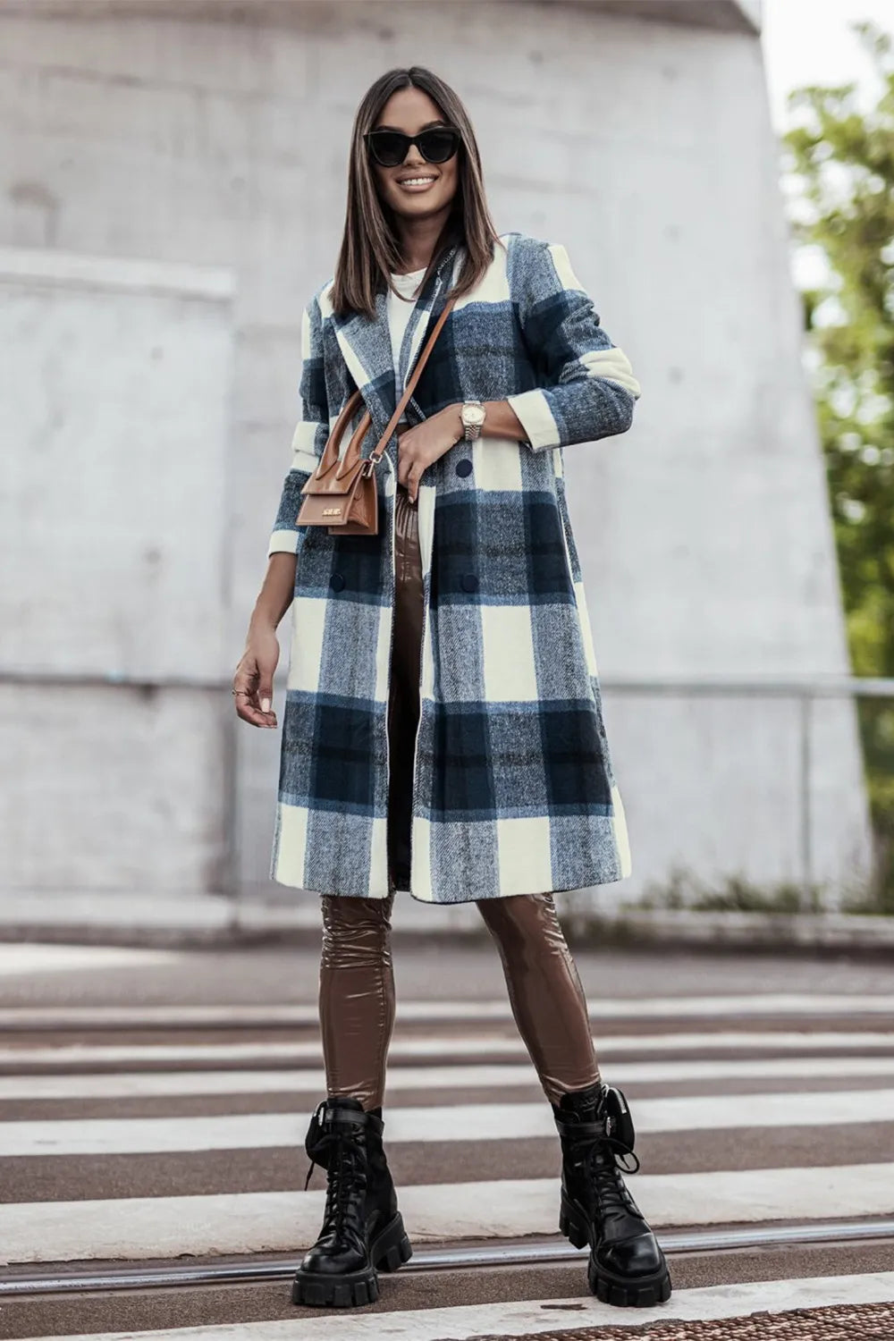 Double Take Full Size Plaid Button Up Lapel Collar Coat – view 15