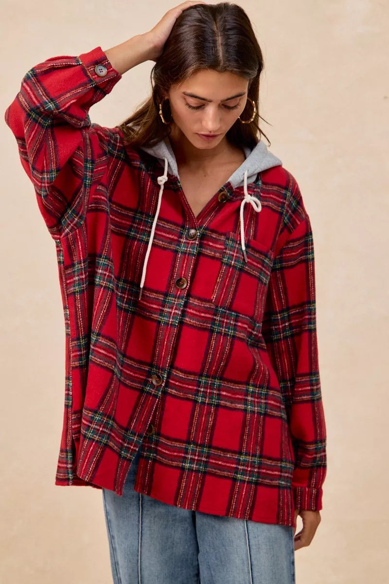 BiBi Brushed Plaid Hooded Jacket – view 15