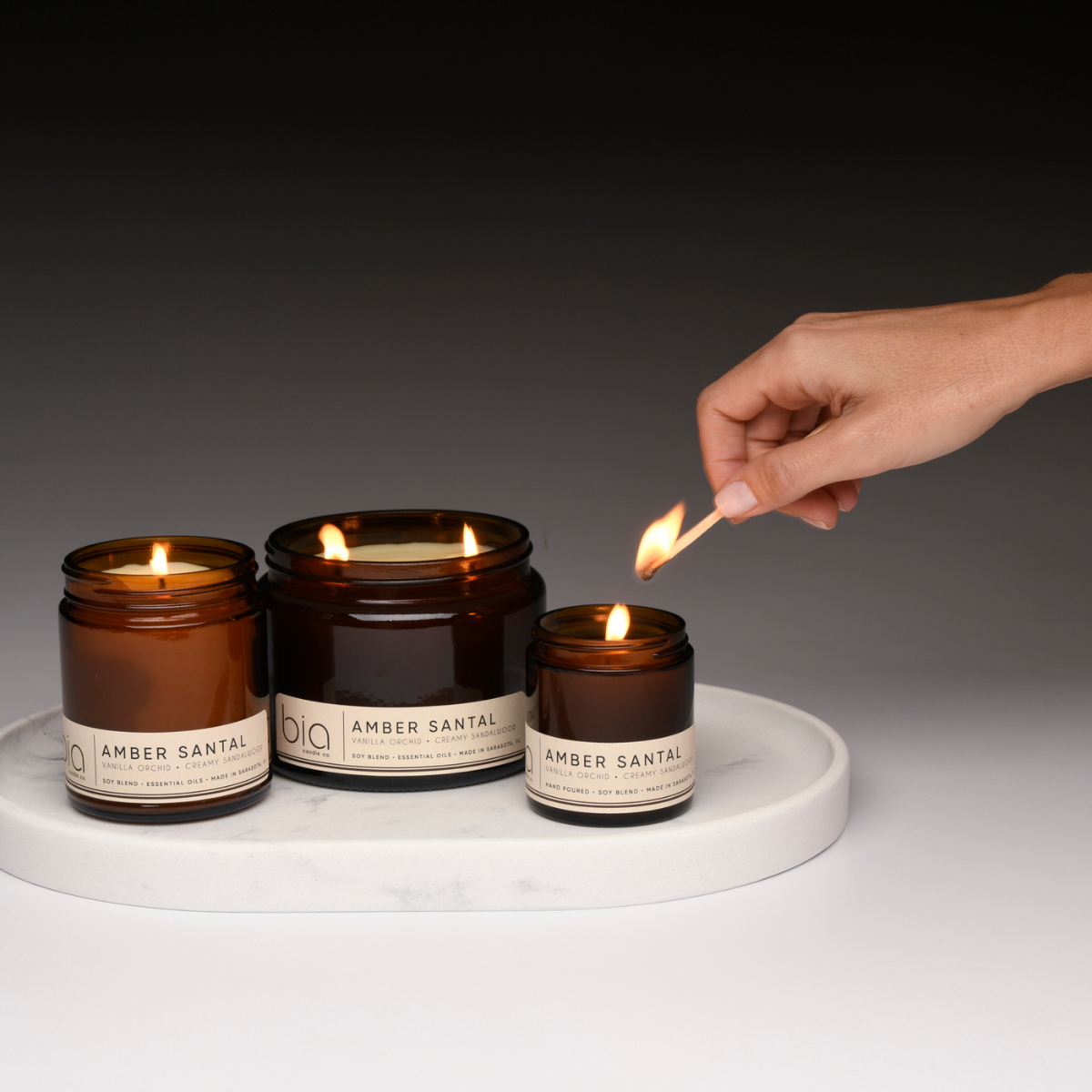 Amber Santal Soy Blend Candle — Sweet Amber, Creamy Sandalwood & Vanilla Orchid by Bia Candle Co – view 6