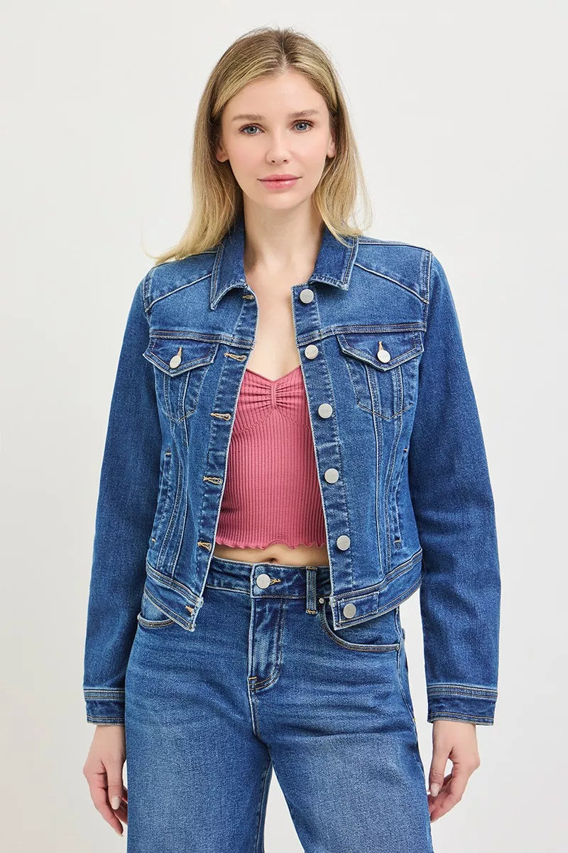 RISEN Basic Fitted Button Down Denim Jacket – view 3