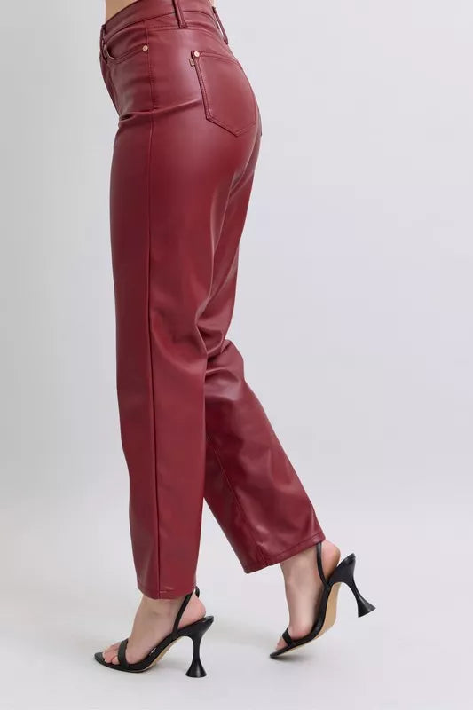 Judy Blue Full Size High Waist Tummy Control Faux Leather Straight Pants Plus Size – view 4