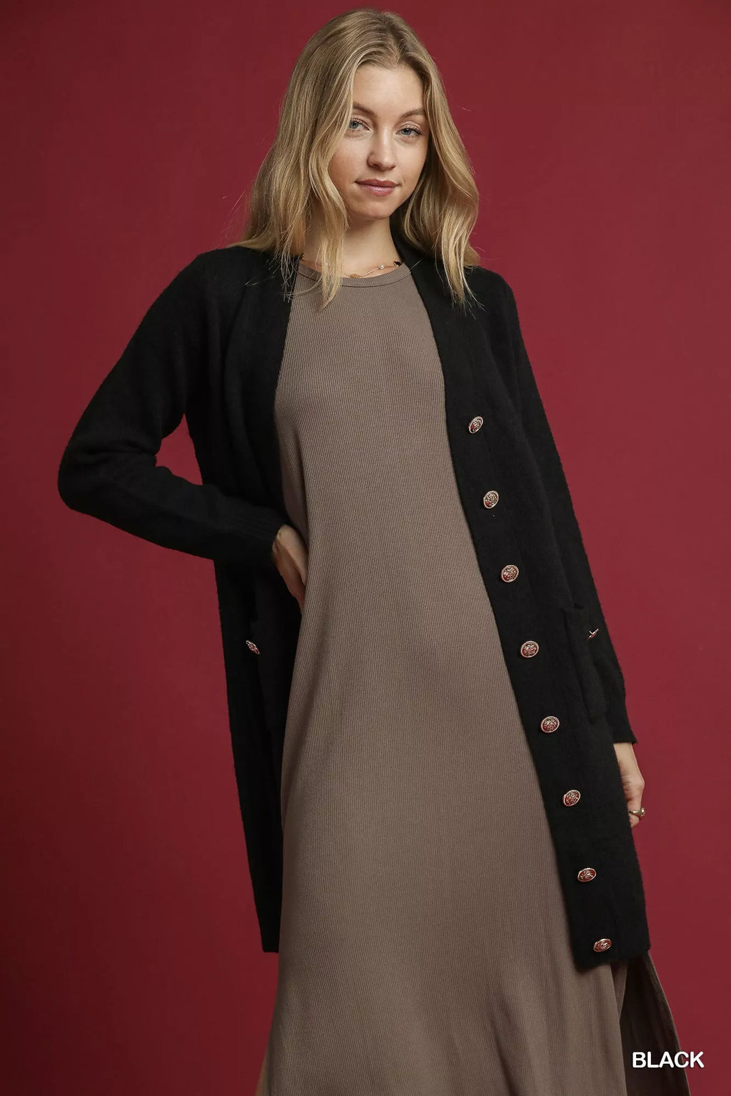 Umgee Button-Down Longline Sweater Cardigan with Front Pockets by Umgee USA
