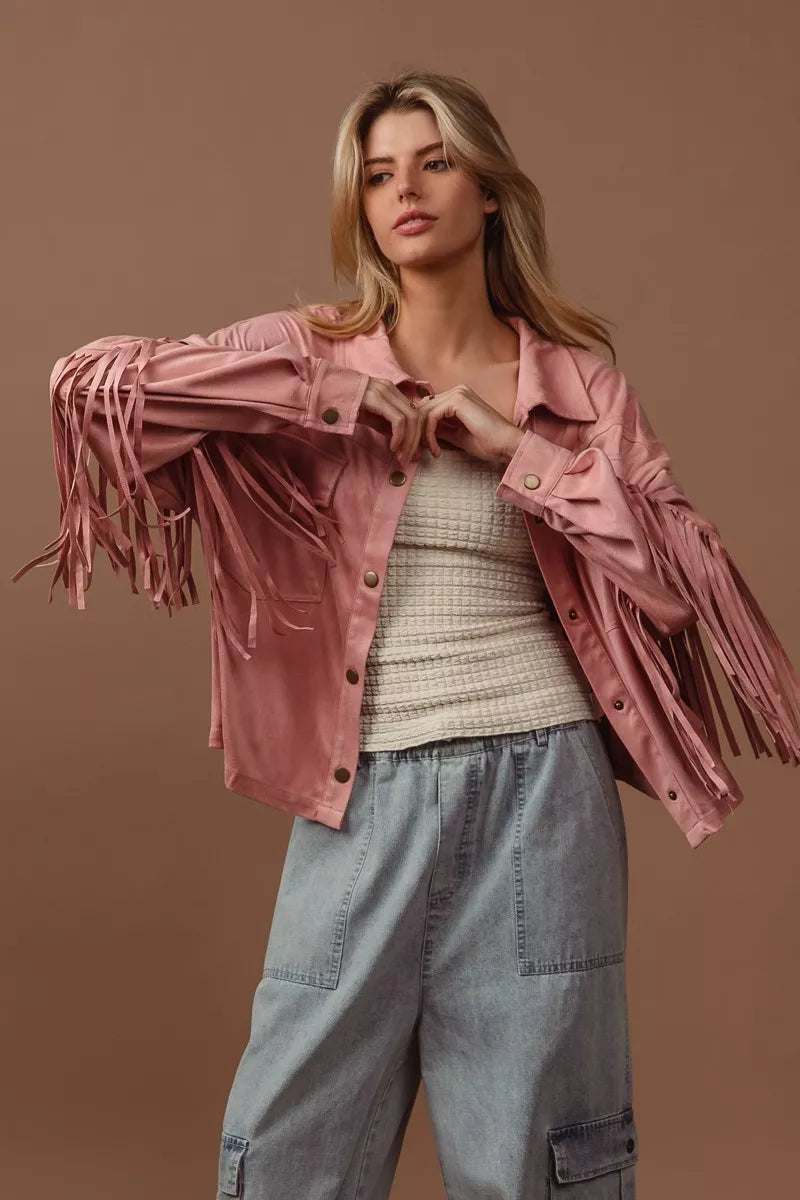 BiBi Suede Fringe Long Sleeve Jacket – view 4