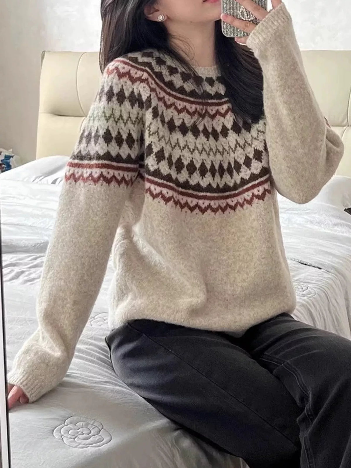 Vintage Fair Isle Pattern Knit Pullover Sweater by Sachi