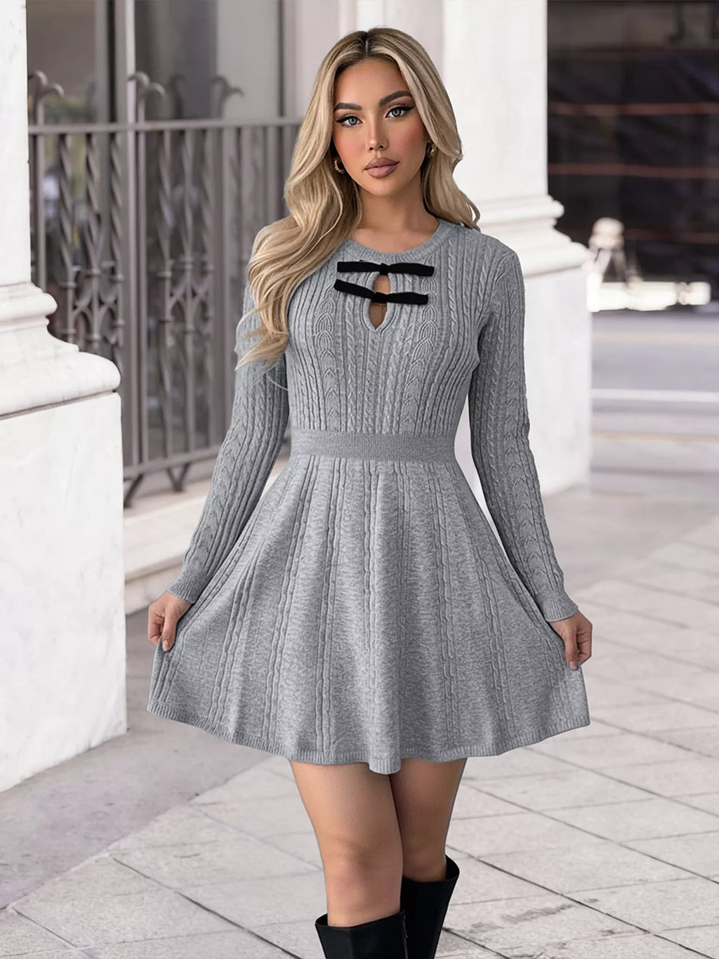 Cable Knit A-Line Sweater Dress by Perfee – view 2