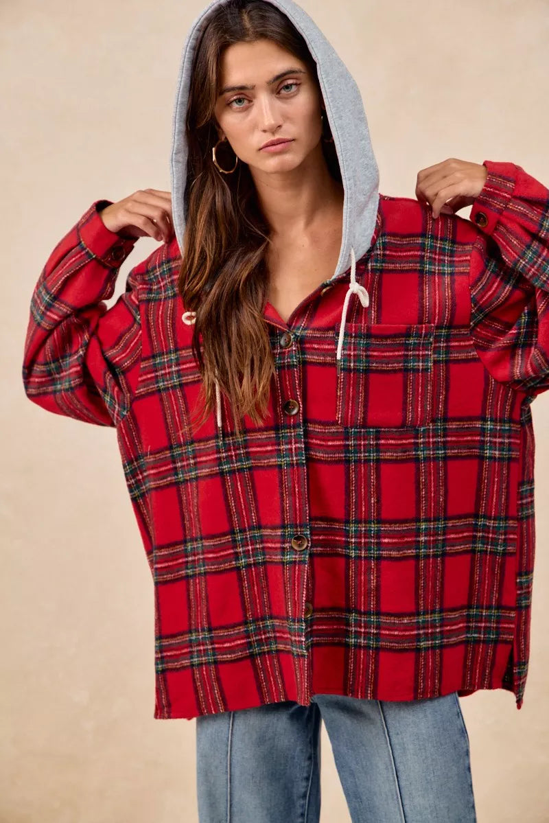 BiBi Brushed Plaid Hooded Jacket – view 16