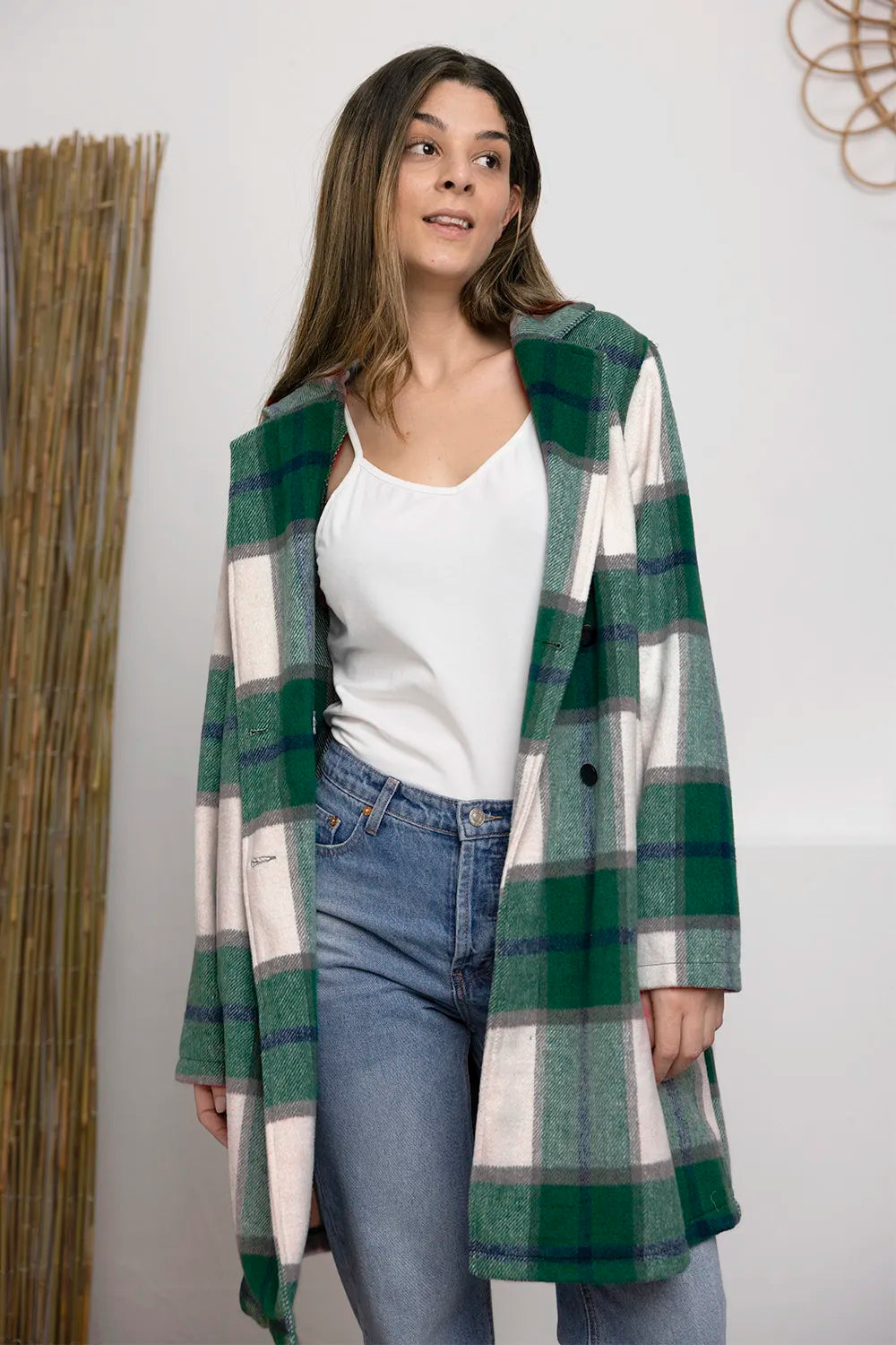 Double Take Full Size Plaid Button Up Lapel Collar Coat – view 12