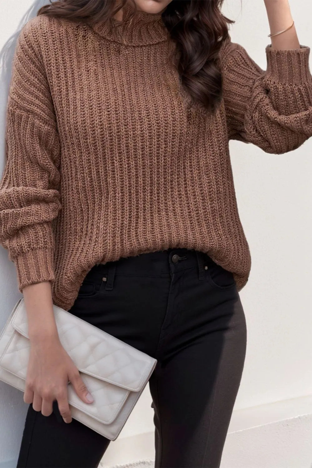 Turtleneck Dropped Shoulder Pullover Sweater by Y*X – view 8