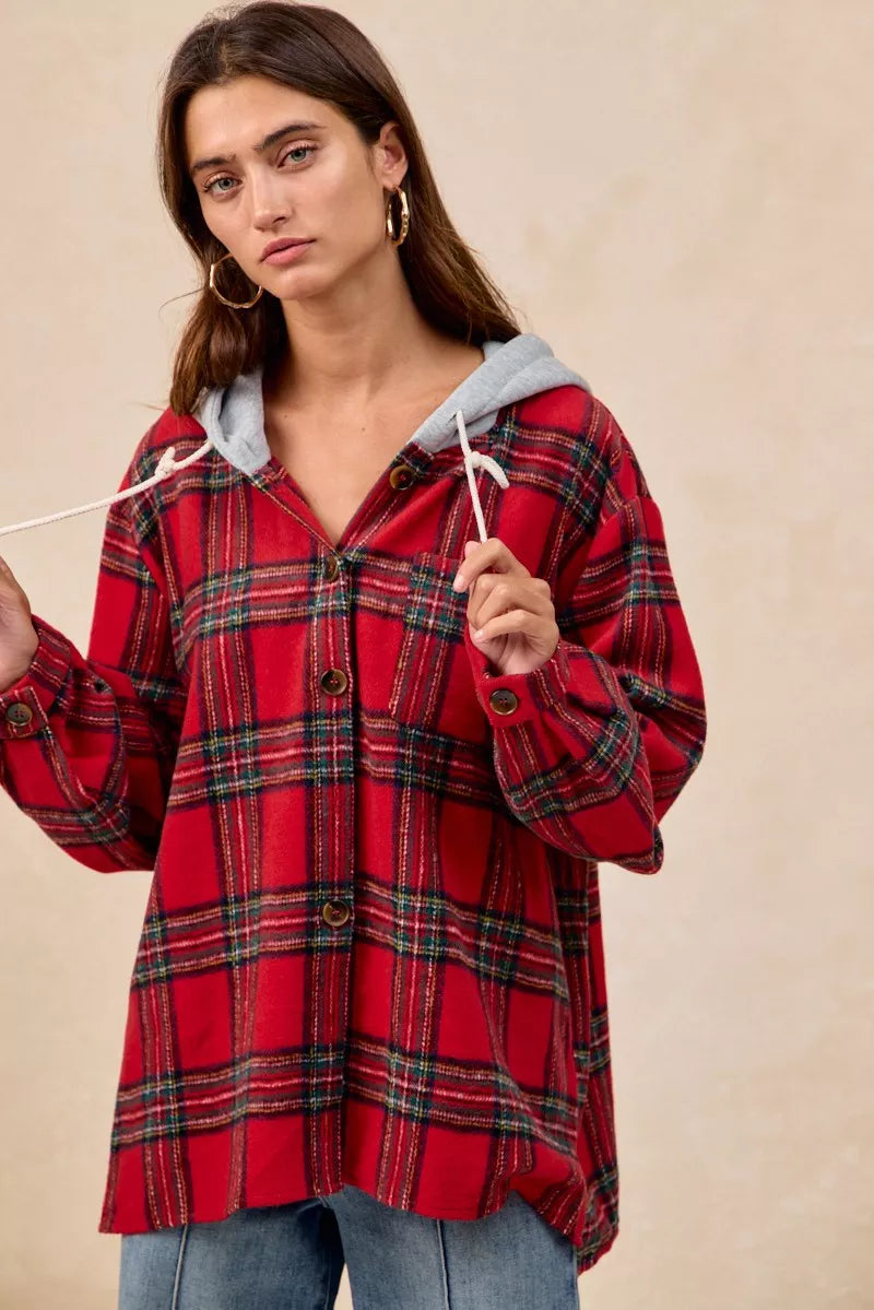 BiBi Brushed Plaid Hooded Jacket – view 14