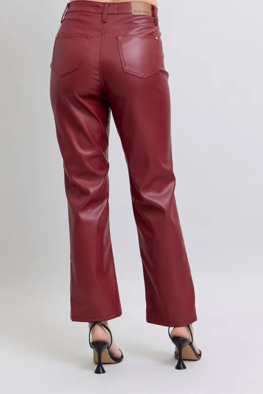 Judy Blue Full Size High Waist Tummy Control Faux Leather Straight Pants Plus Size – view 5