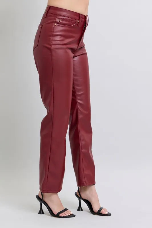 Judy Blue Full Size High Waist Tummy Control Faux Leather Straight Pants Plus Size – view 7
