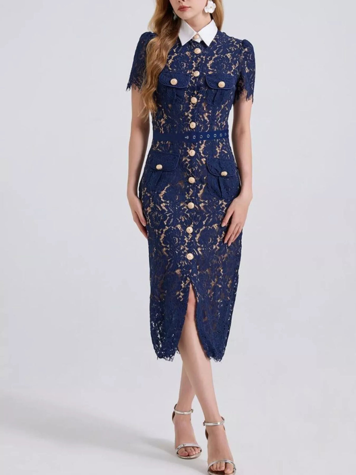 Lace Button-Down Midi Dress by Brocade – view 3