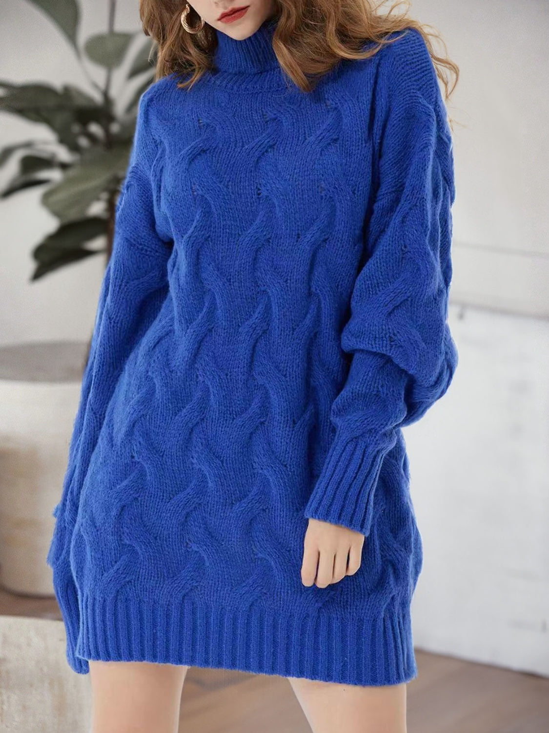 Cable-Knit Turtleneck Sweater Dress by Y*X – view 2