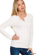 Zenana Ribbed Long Sleeve Half Button Top