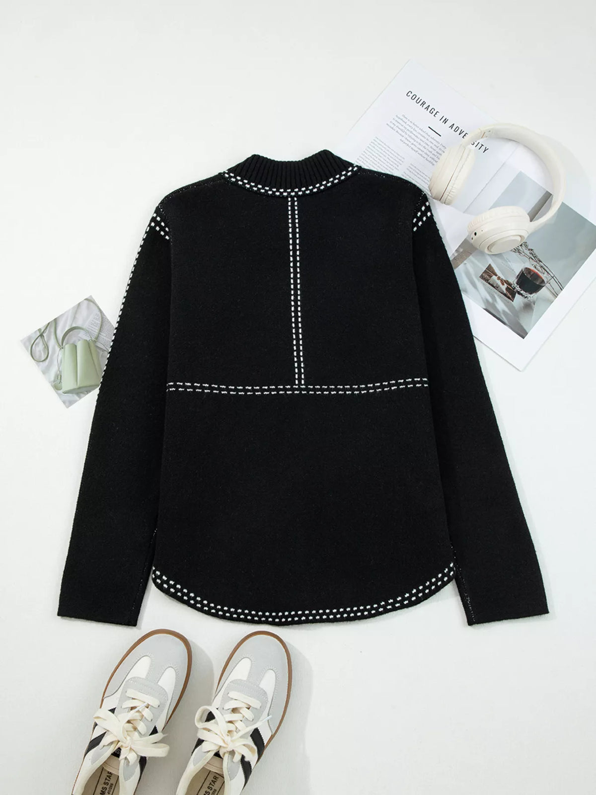 Contrast Trim Button up Sweater Cardigan by SYNZ – view 5