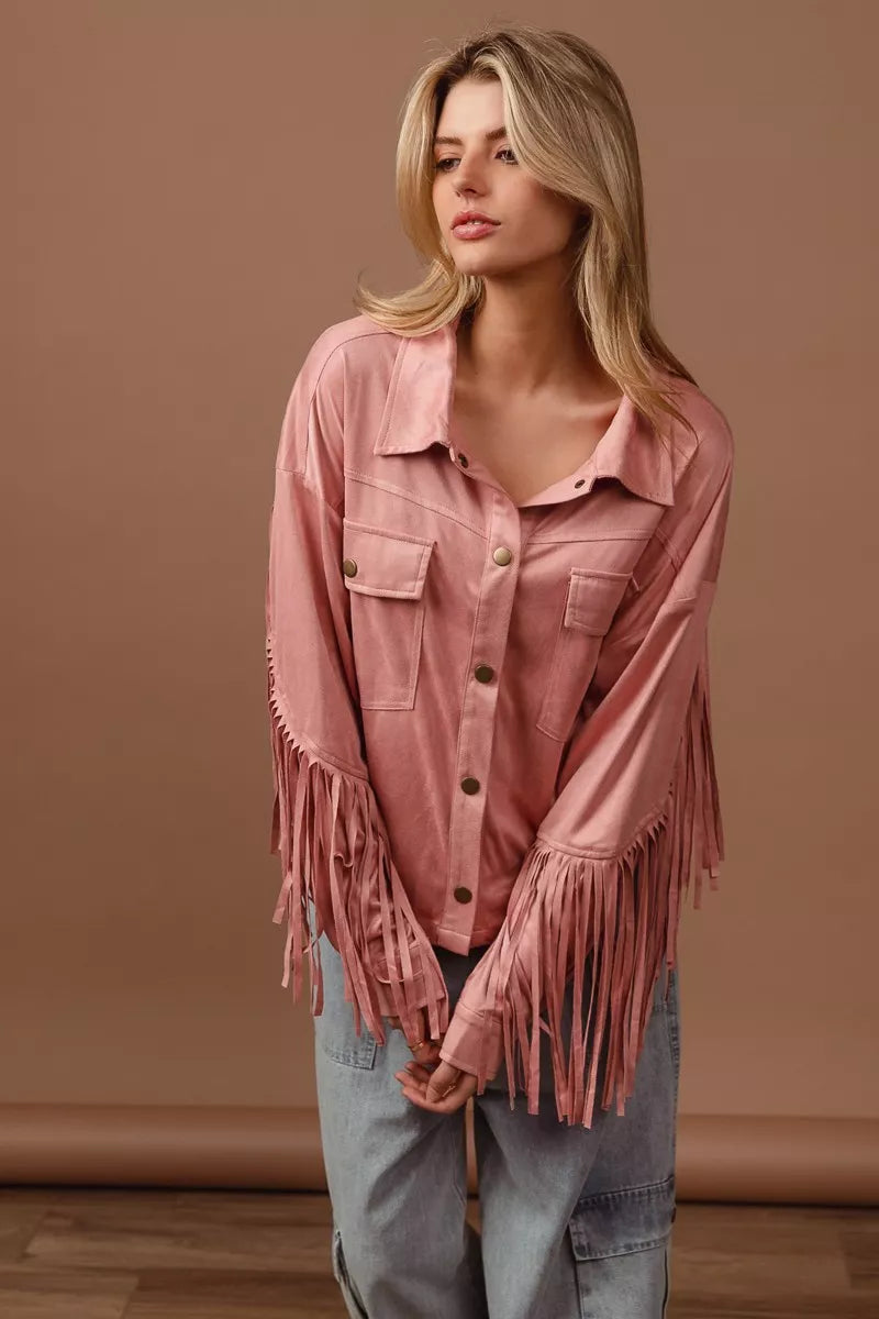 BiBi Suede Fringe Long Sleeve Jacket – view 2
