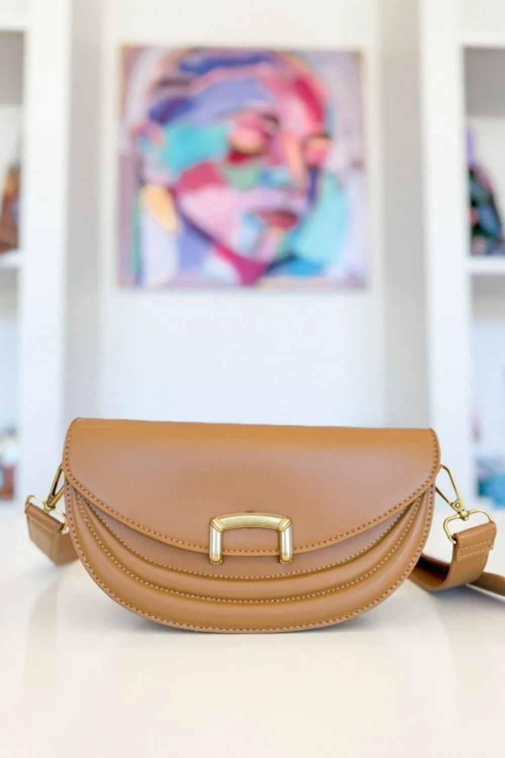 Fame Buckle Closure Crescent Faux Leather Crossbody Bag by Fame Accessories