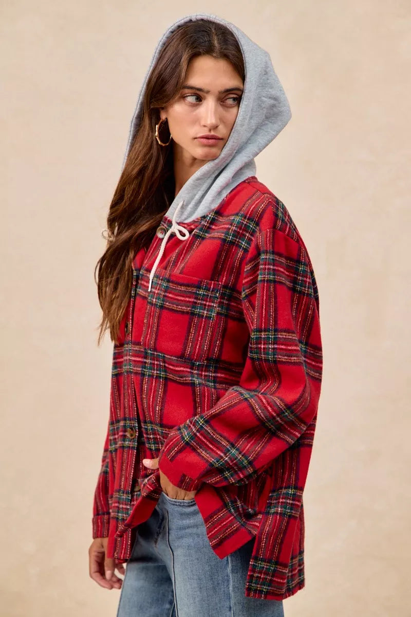 BiBi Brushed Plaid Hooded Jacket – view 9